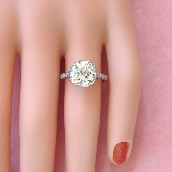 ART DECO 4ct CUSHION DIAMOND ENGAGEMENT RING 1930 - Picture 5 of 8